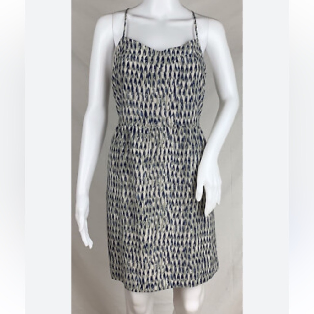 Madewell SILK sunlight painted feathers Blue grey cream Mini Dress pockets - Picture 5 of 13